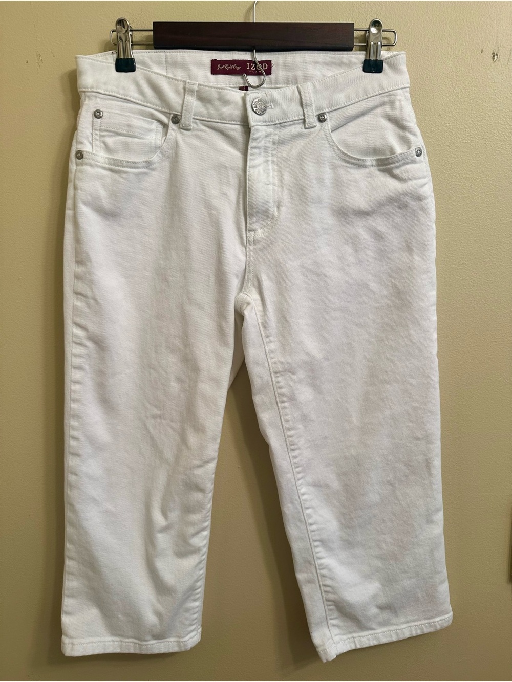 IZOD Just Right Crop White Stretch Crop Jeans Capris Size 8 Classic Summer  1161 - Picture 2 of 8